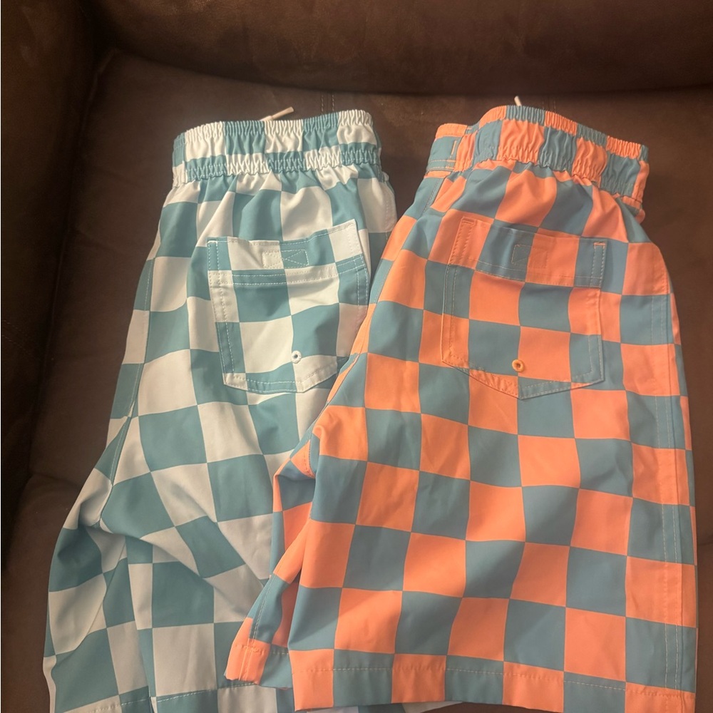 Kids Checkered Swim Trunks - Blue and Orange